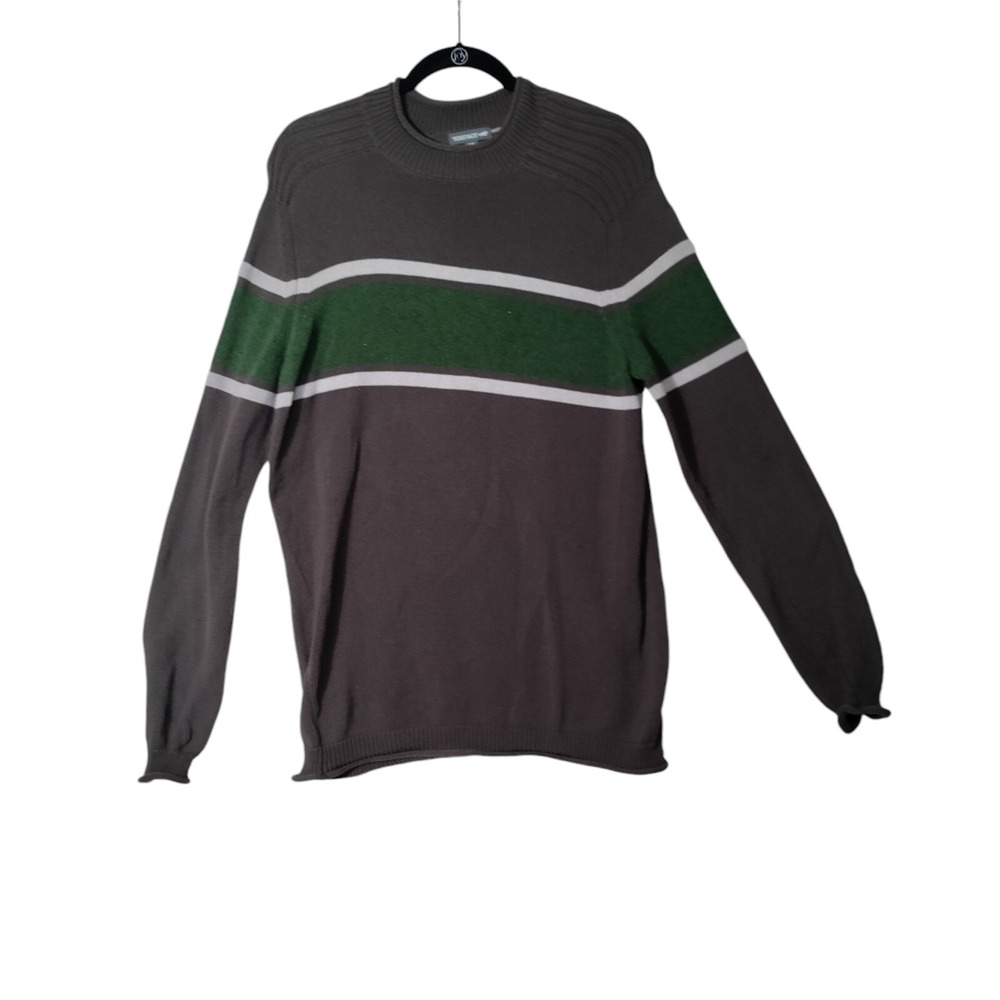 Toad&Co Mens Recover Yarn Striped Crewneck Sweater Brown Green Medium